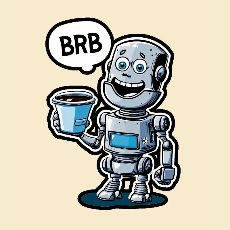Drôle de robot avec du café et un ensemble BRB