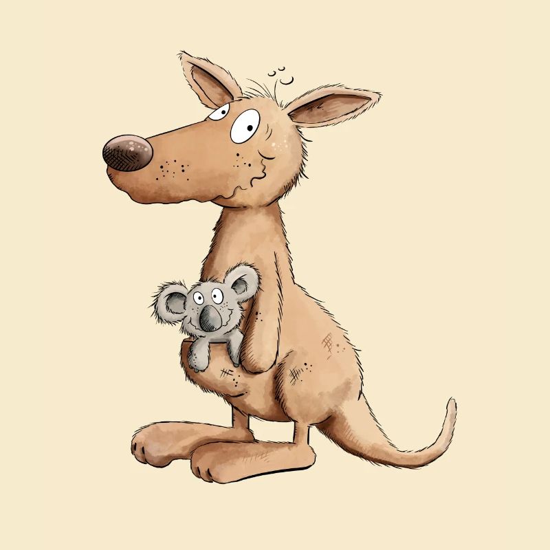 Drolliges Känguru Mit Koala Bär Im Beutel