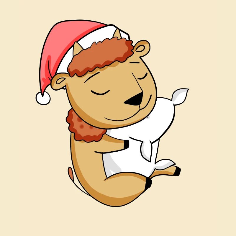 Bison Cute Tired Sleeping In Christmas