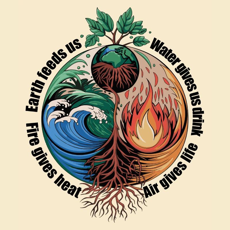 Vier-Elemente-Baum - Erde, Wasser, Feuer, Luft