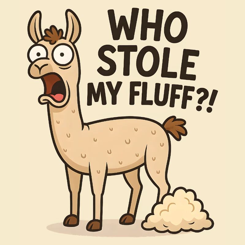 Humorous llama with fluff