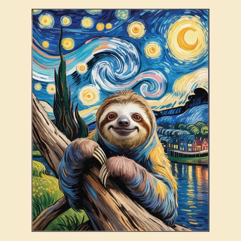 Faultier im Van Gogh Stil – Kunst trifft Chill