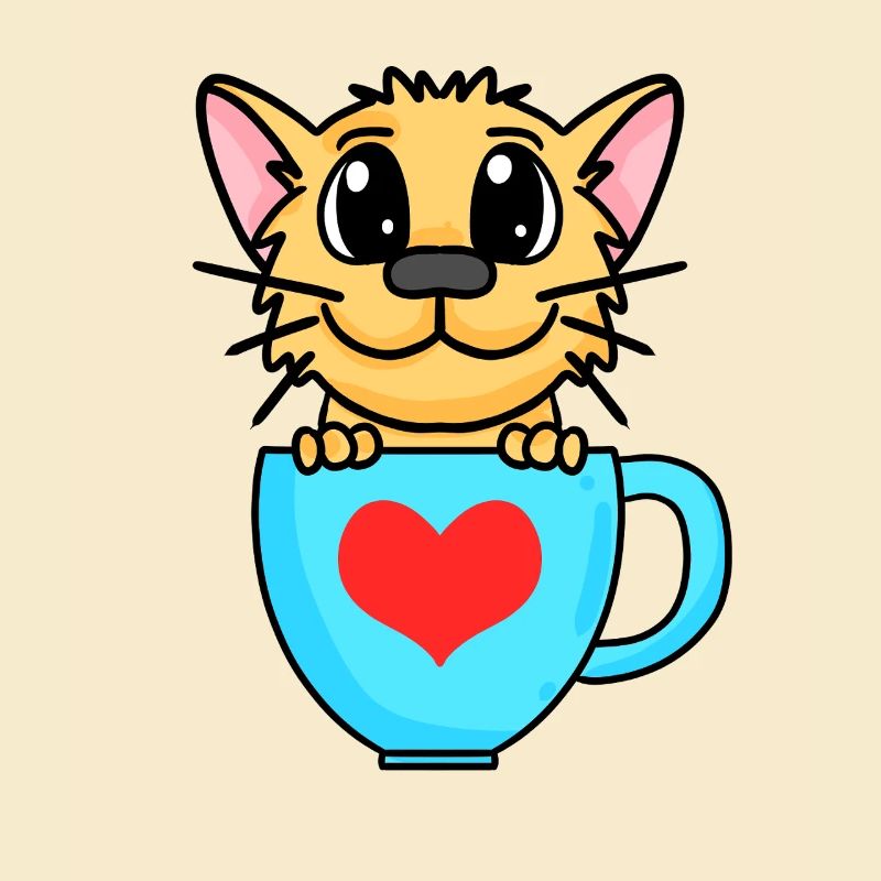 Cat with heart on mug