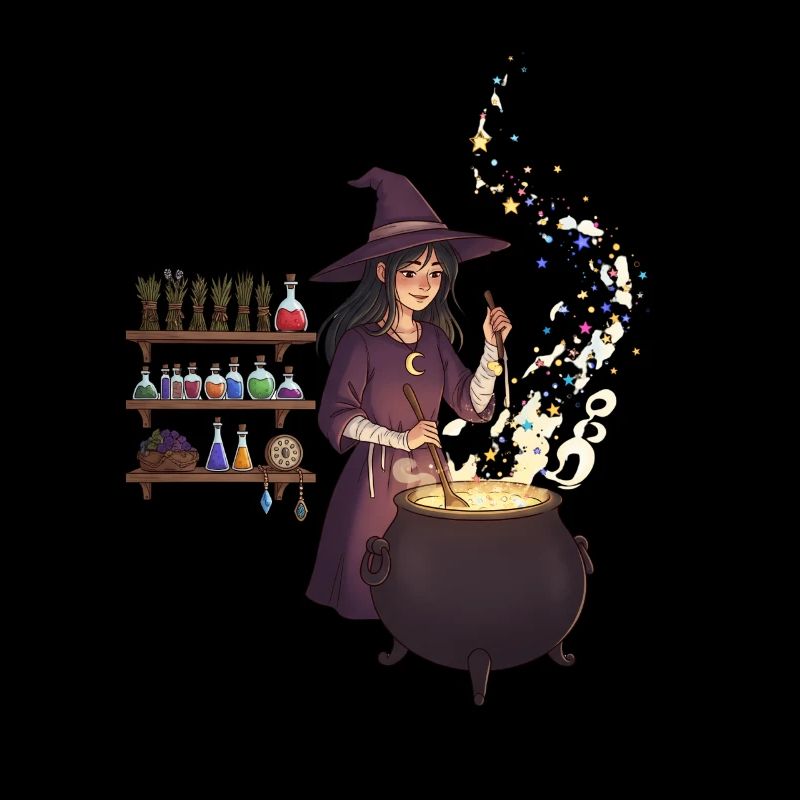 Magical witch casting spells