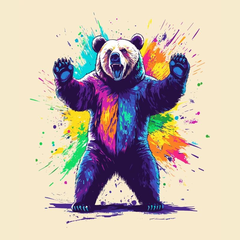 Ours avec une explosion de couleurs colorées