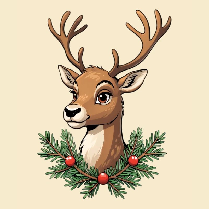 Hirschkopf mit Weihnachtskranz