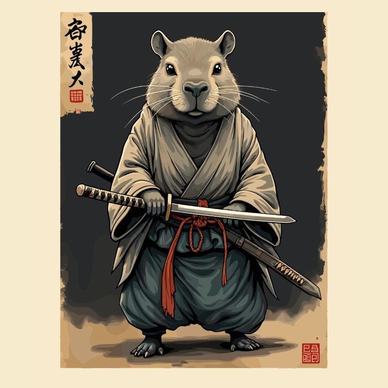 Samouraï Cappibara avec Katana
