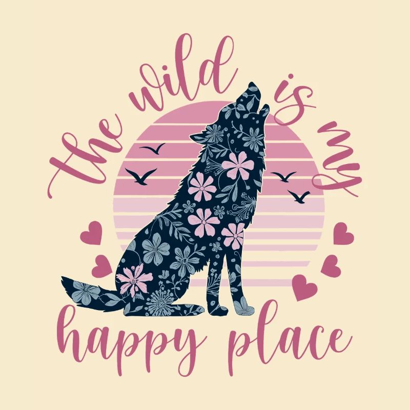 Wild wolf silhouette in flower pattern