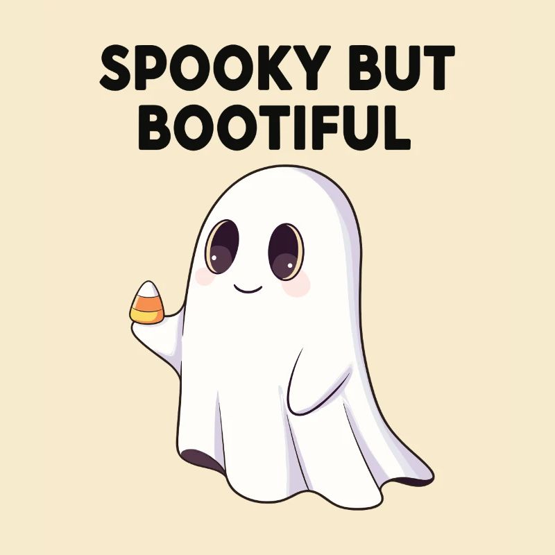 Spooky But Bootiful Cute Ghost Holding Candy Corn 