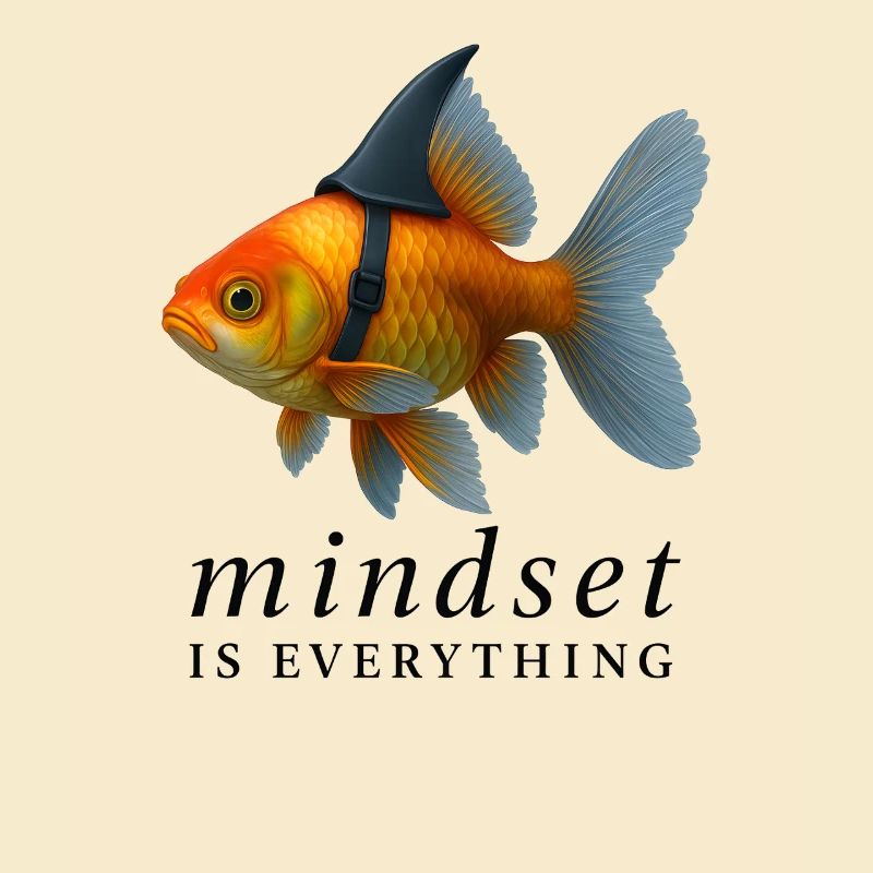 Mindset Goldfisch mit Helm, Motivationsspruch