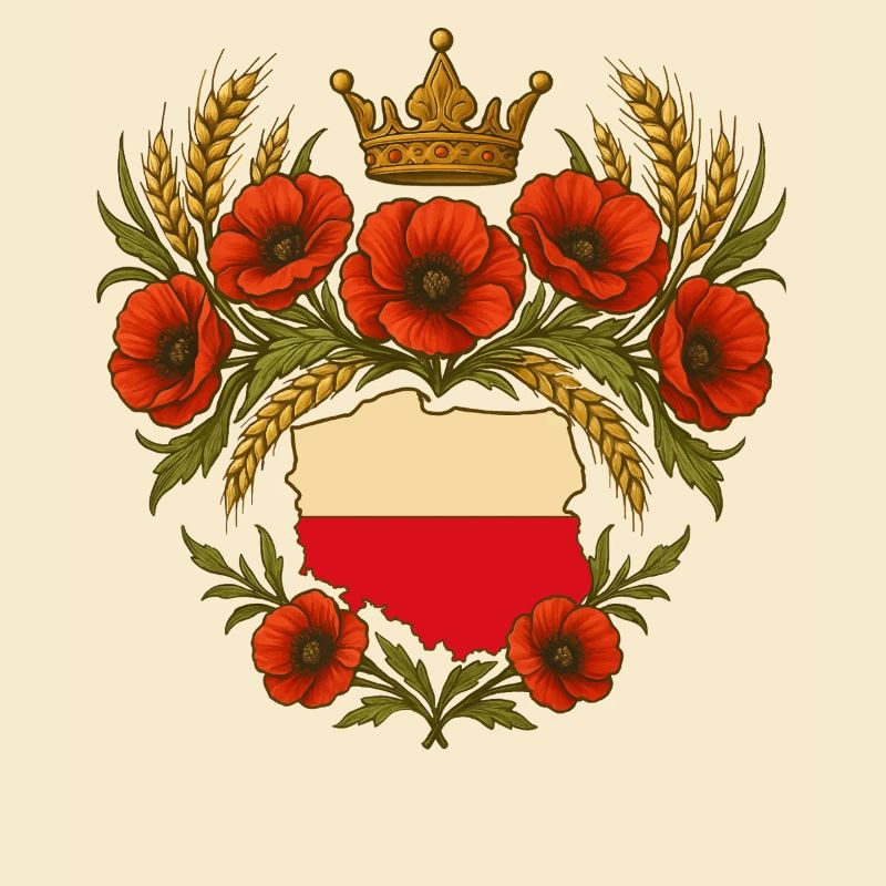Polish Map Crown with Poppies Design