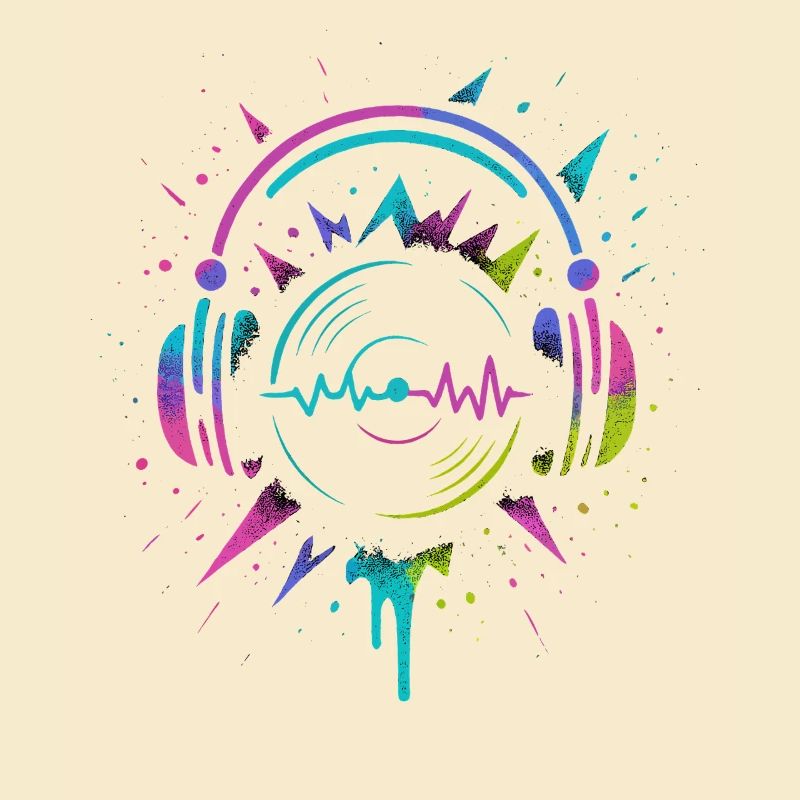Casque néon, vinyle, son techno rave