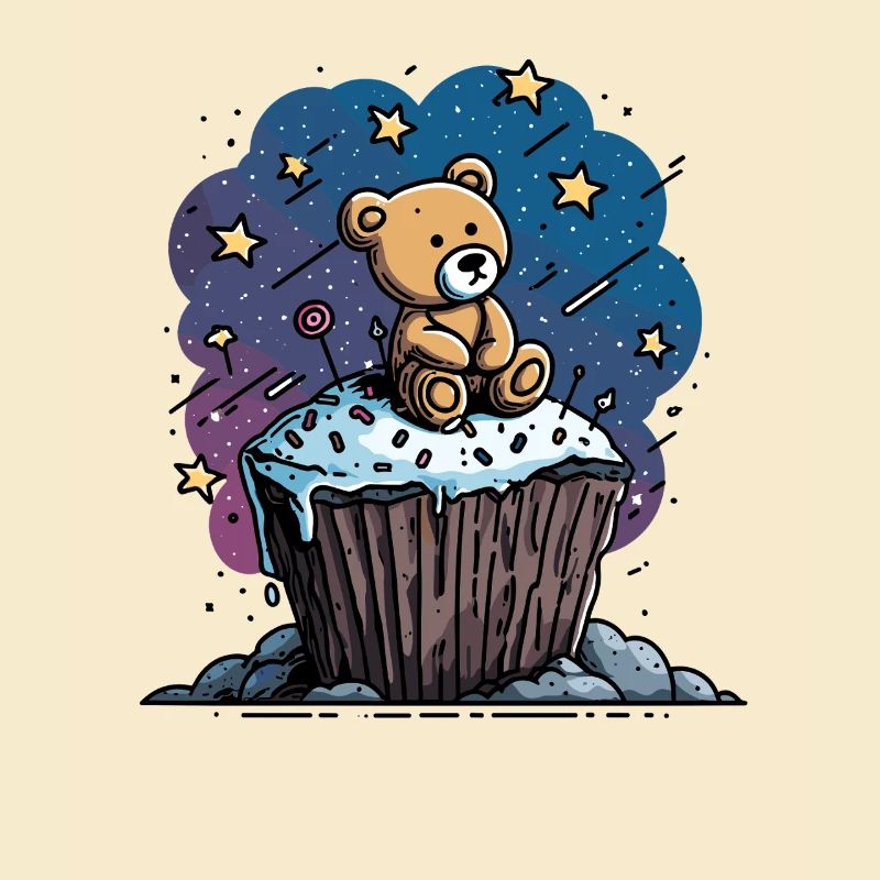 Ourson câlin sur un cupcake dans l’espace