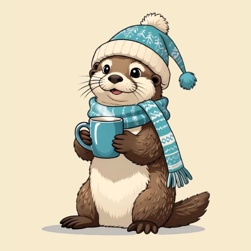 Winter otter with tea