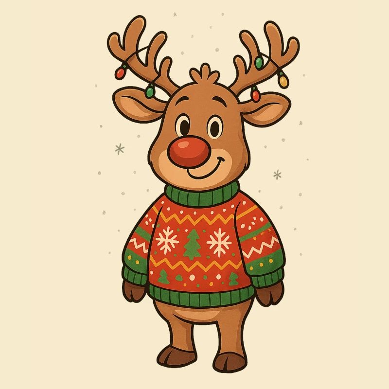 Winterhirsch im Weihnachtspullover