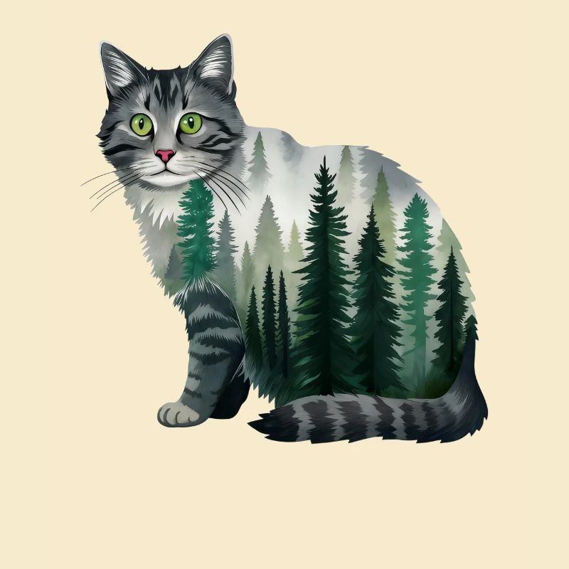 Un chat de la forêt peint à l’aquarelle Chat de la forêt