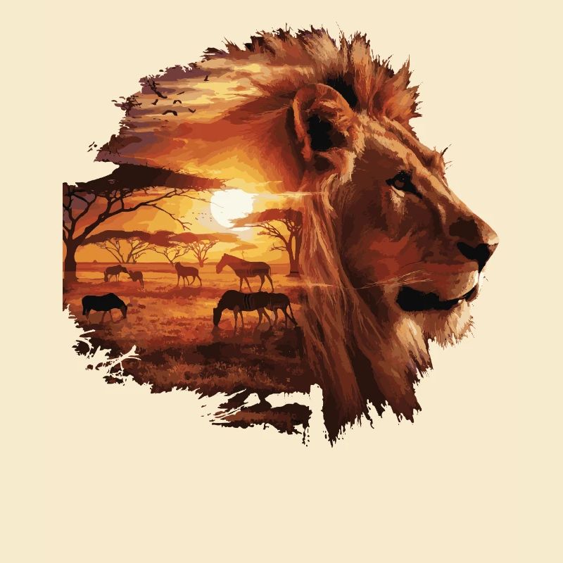 Lion Savannah Sunset Double Exposure Design