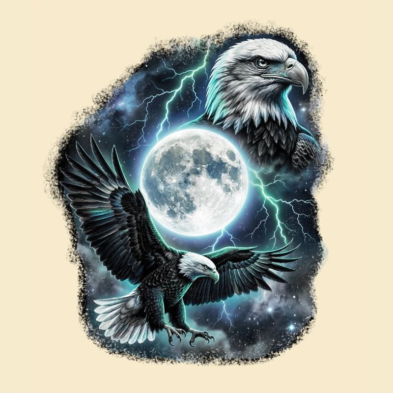Two Wild Eagles with Moon Wildlife Designs