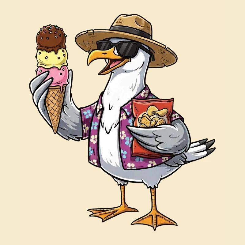 Mouette drôle avec cornet de glace