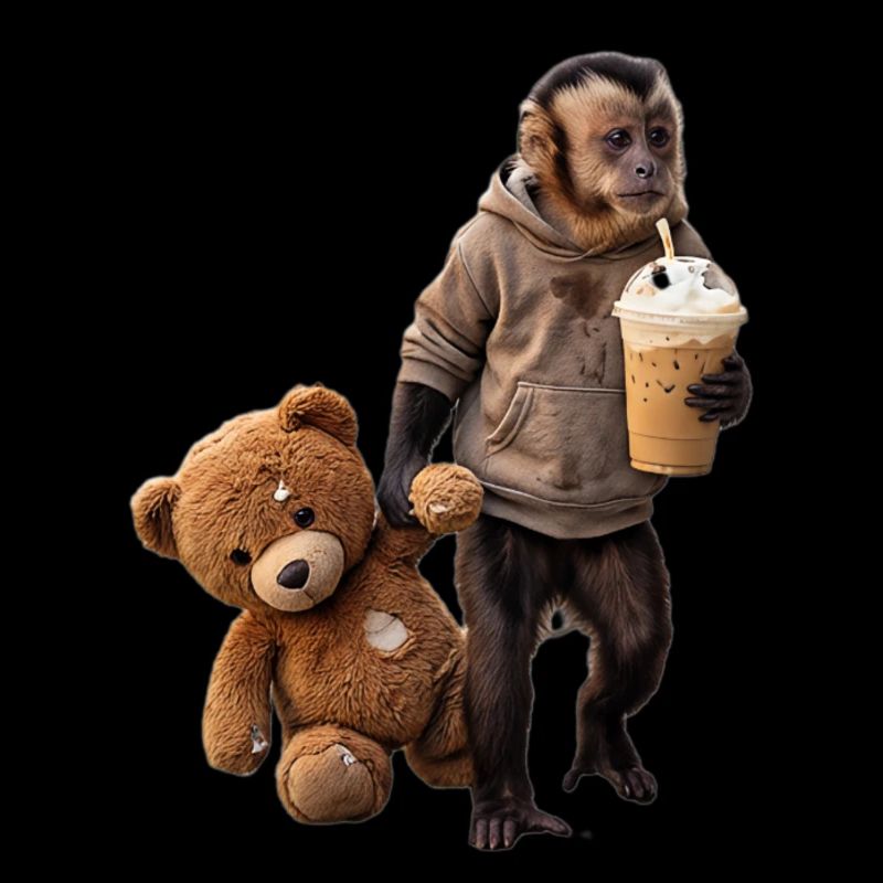 Monkey Teddy Bear Iced Coffee Motif