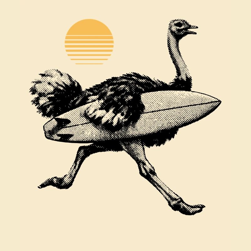 Ostrich with surfboard