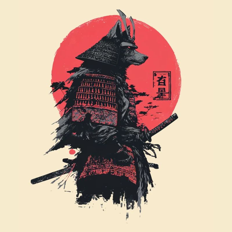 Samurai Wolf in Red Sun Armor