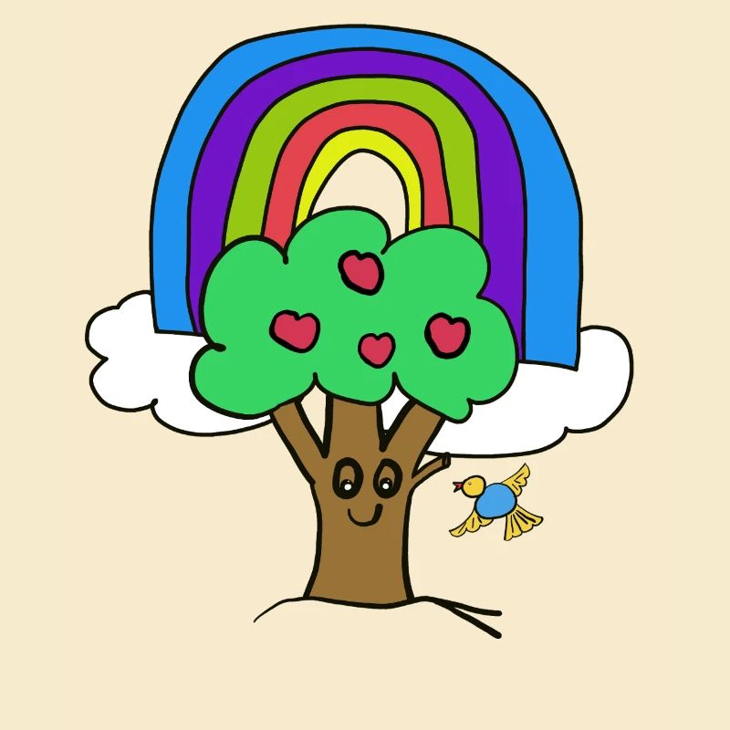 Regenbogen Apfelbaum Vogel Kinder
