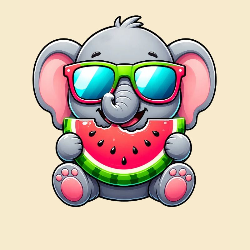 Dessin animé Éléphant mignon avec pastèque