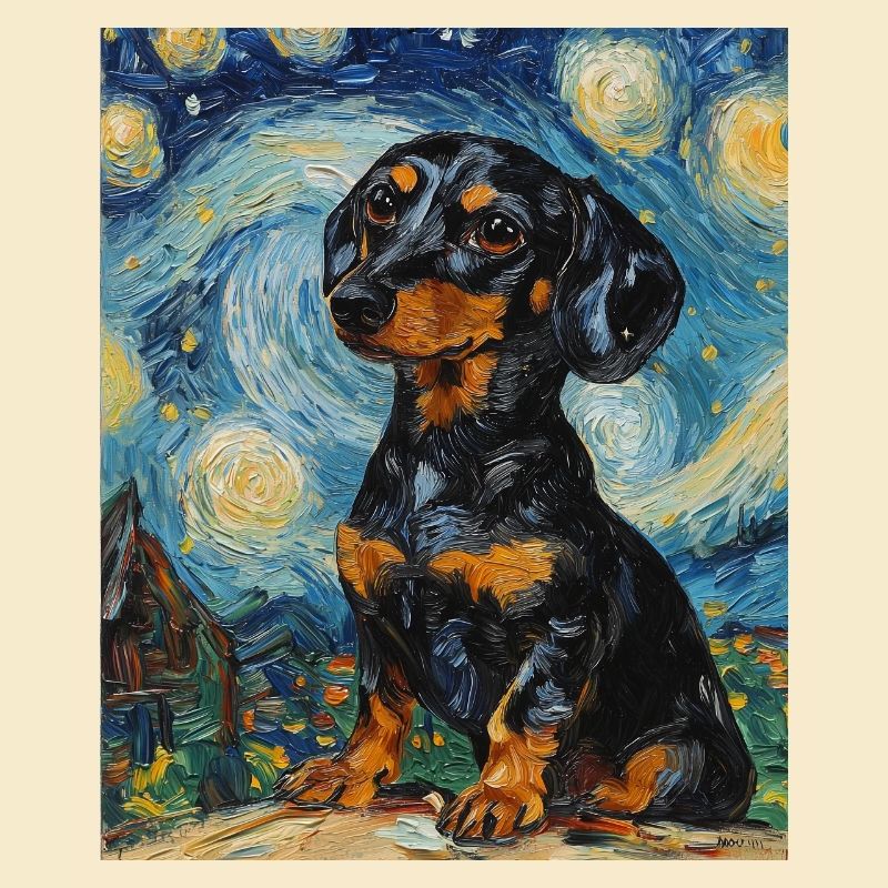Dackel Hund Van Gogh Style Starry 
