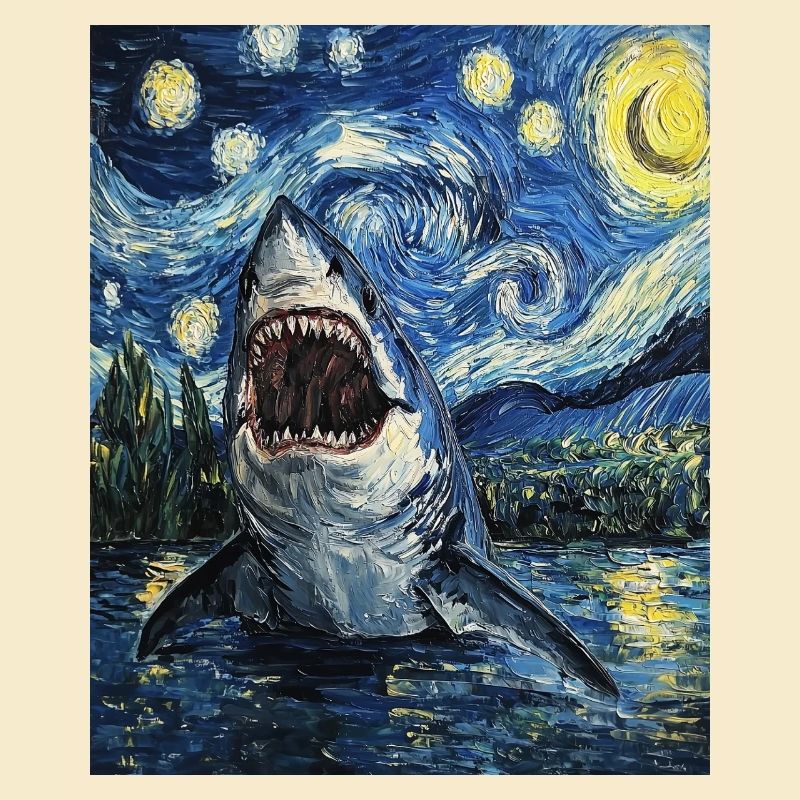 Shark Fish Van Gogh Style Starry Night
