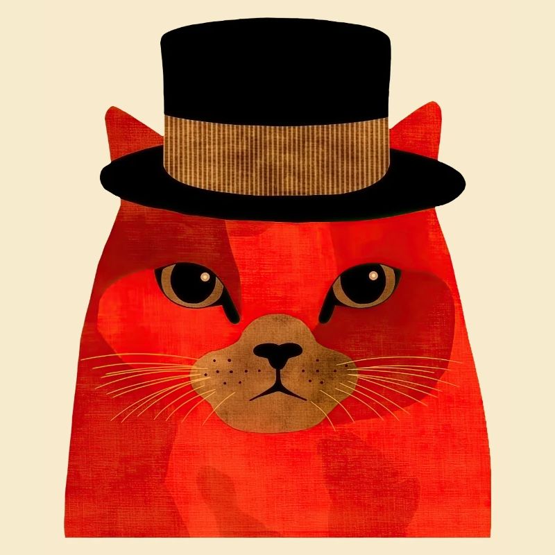 Chat Rouge Cool avec un haut-de-forme