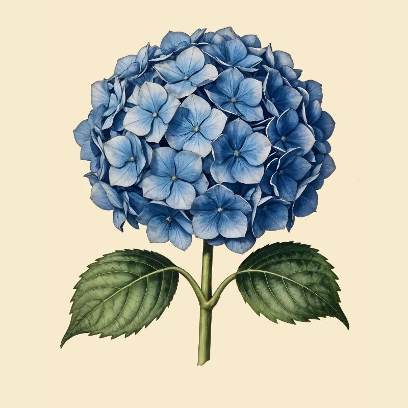 Illustrationsstich einer blauen Hortensie