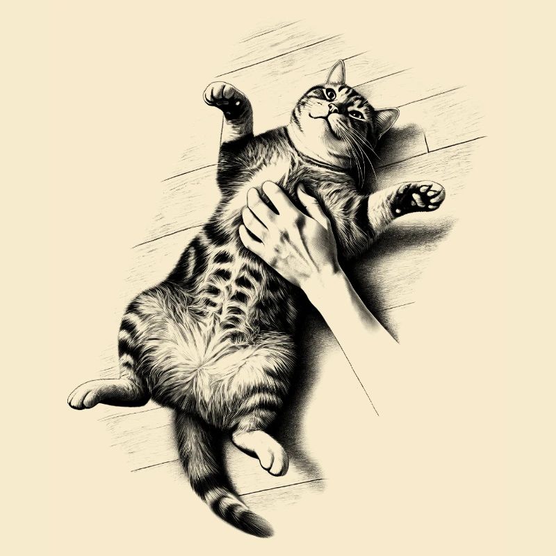 Cat gets belly rub