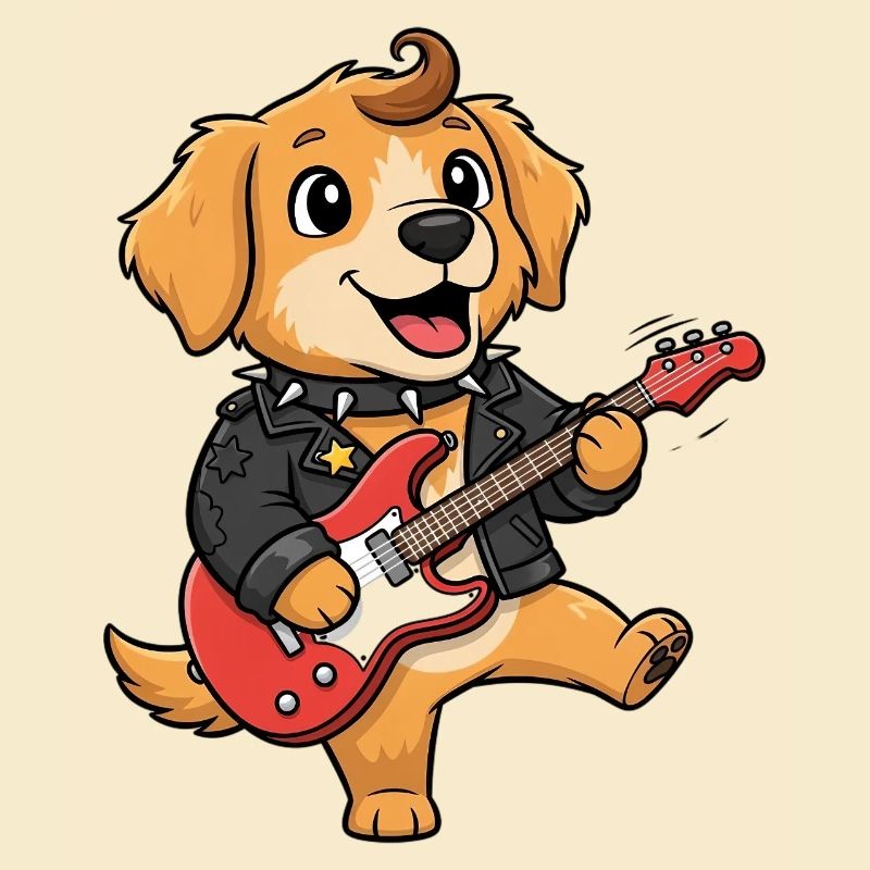 Rockiger Hund mit E-Gitarre