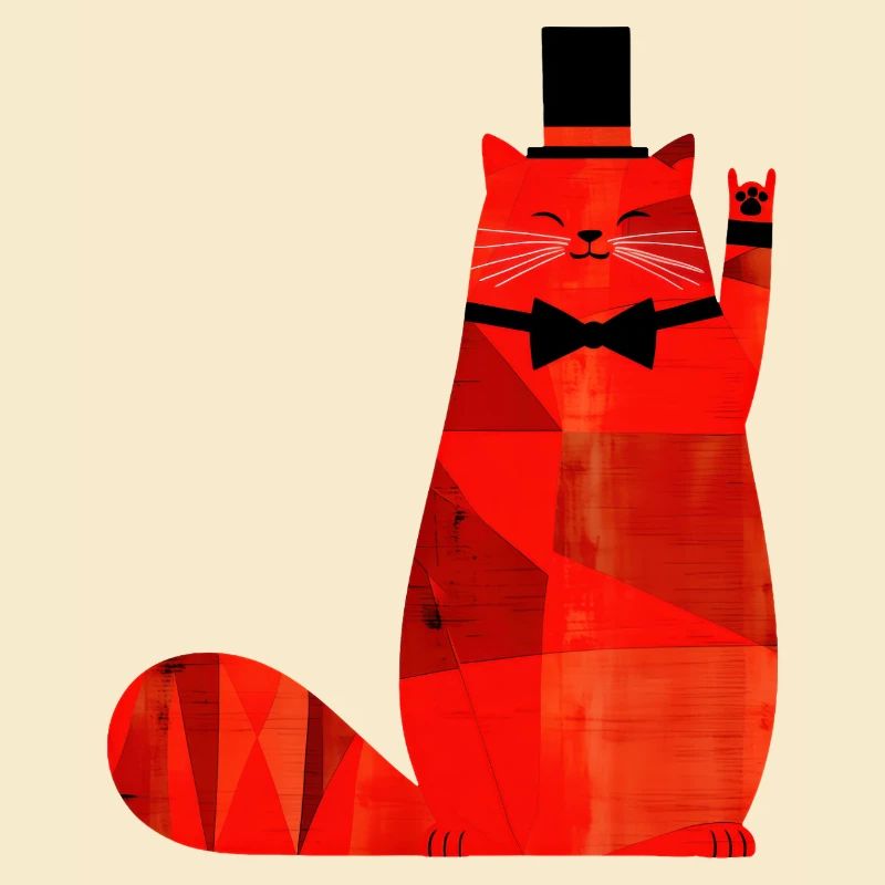 Chat rouge avec nœud papillon et haut-de-forme
