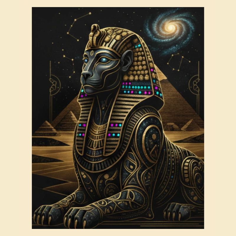 Kosmischer Anubis Sphinx in Gold