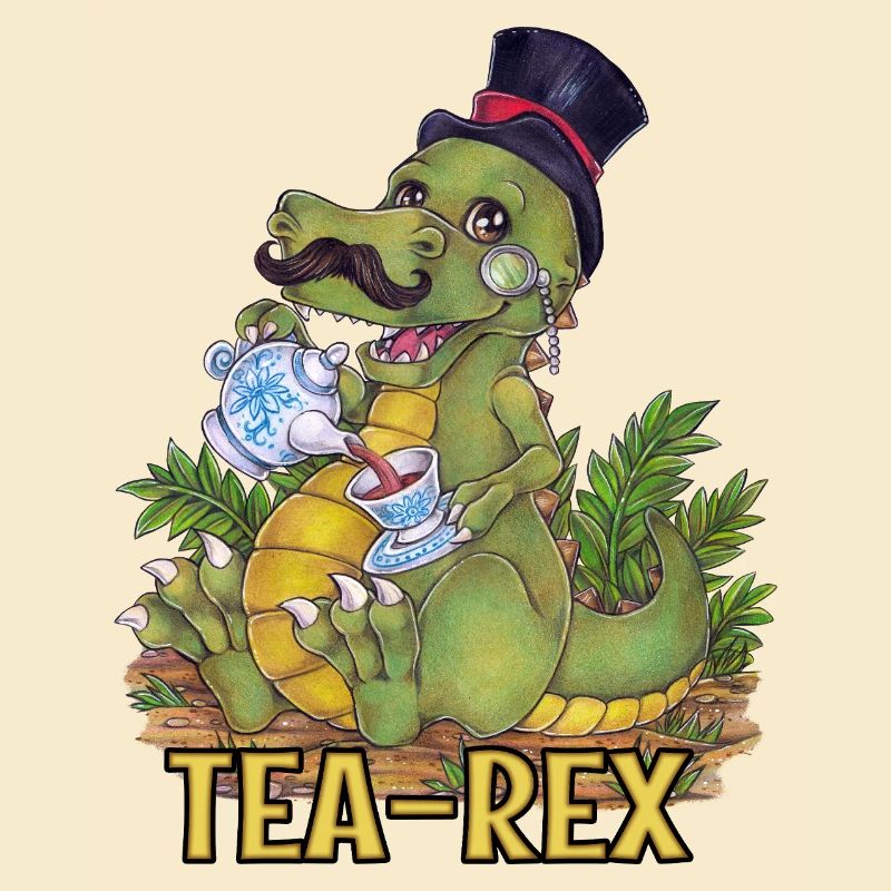 Drôle de jeu de mots Tea Rex Dino dessiné à la main