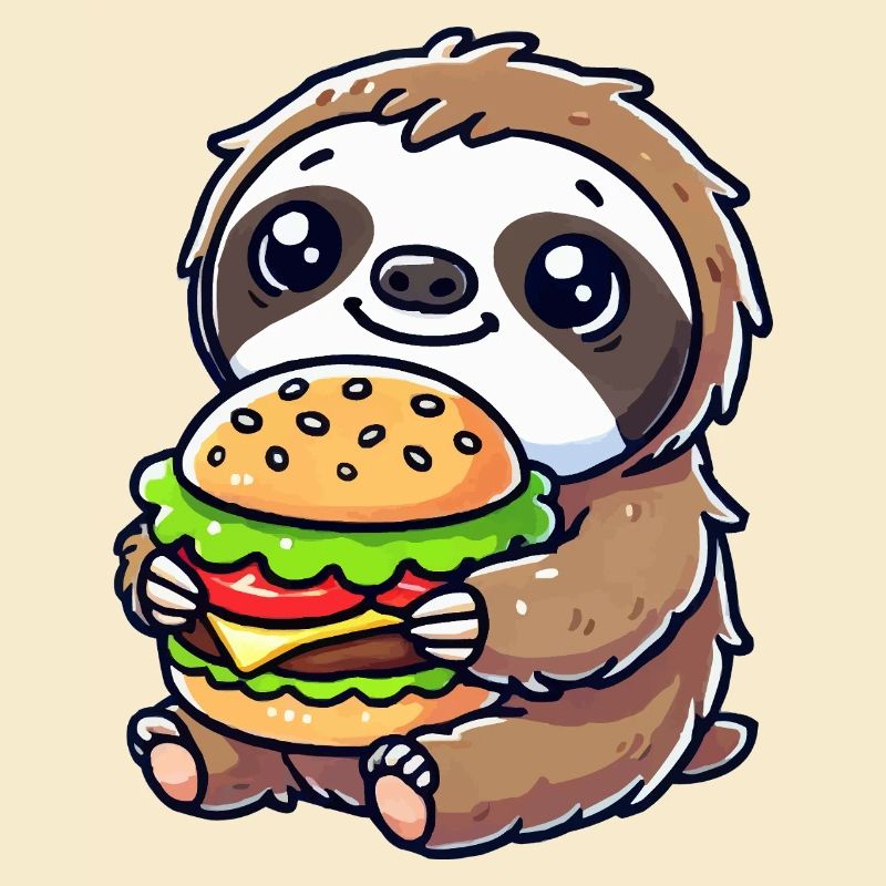 Cute sloth with burger