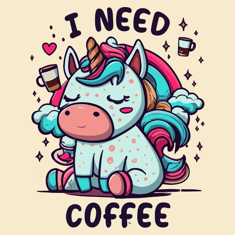 Sleepy Unicorn "I Need Coffee"