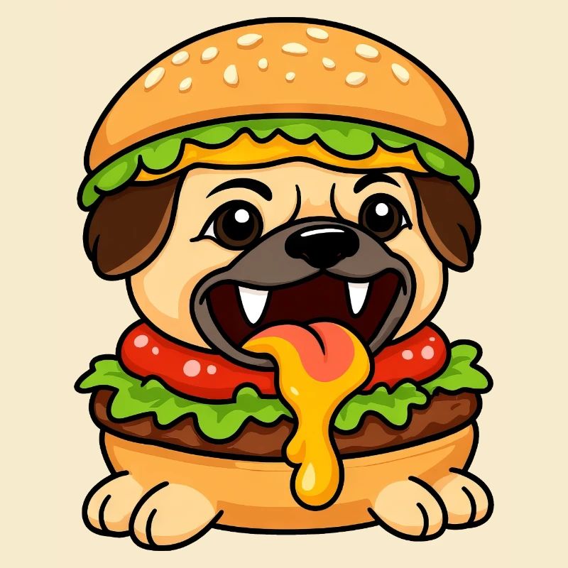 Drôle de carlin avec burger cheeseburger restauration rapide