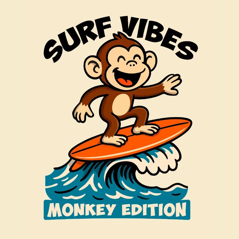 Surf Vibes, Monkey Edition. Glücklicher Surfaffe