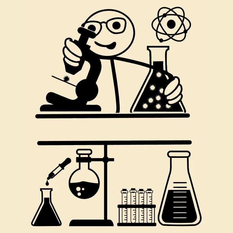 Lab with stickmen looking into microscope