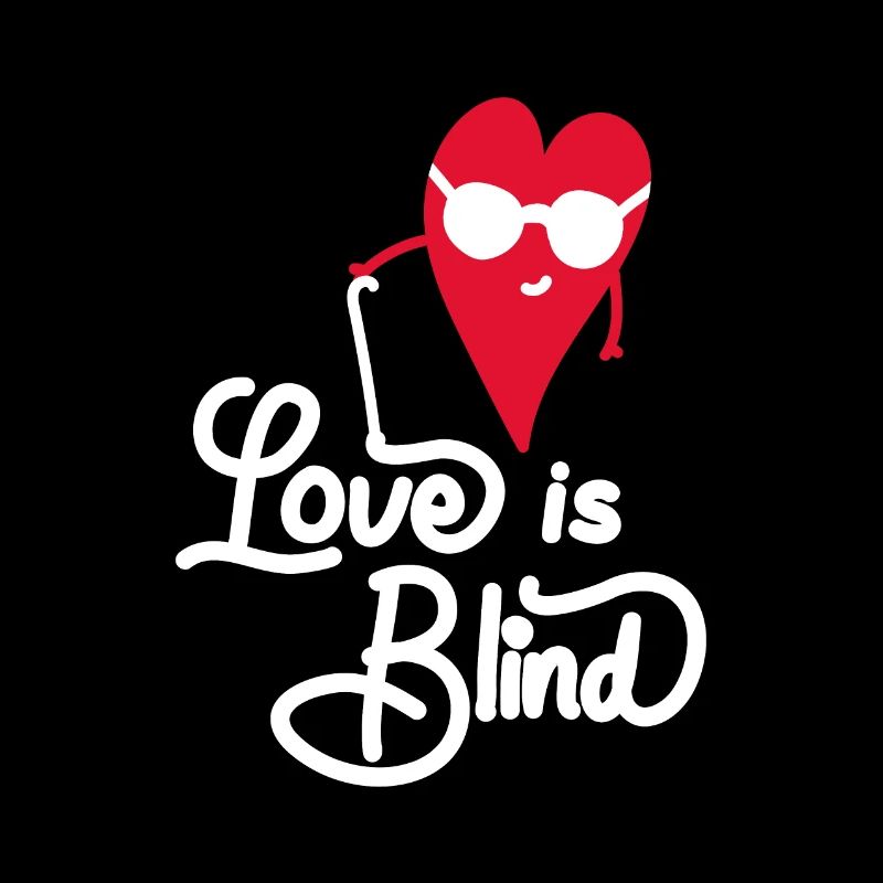 Blindes Herz mit Brille und Liebesslogan