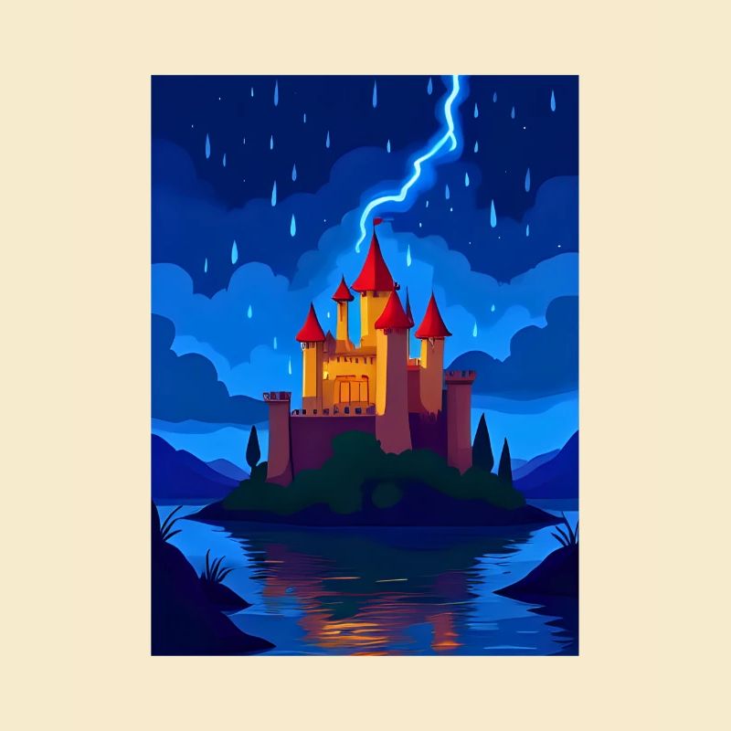 Enchanted Castle with Night Lightning