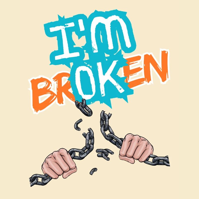 Hände, die eine Kette mit einer Inschrift zerbrechen