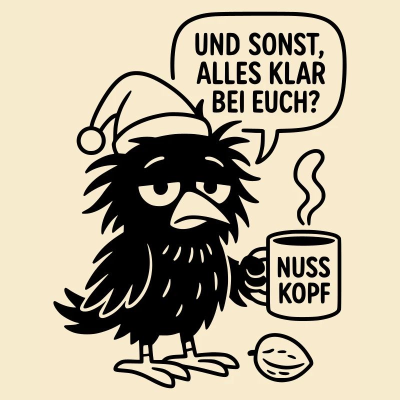 Corbeau mignon avec tasse et bulle de dialogue
