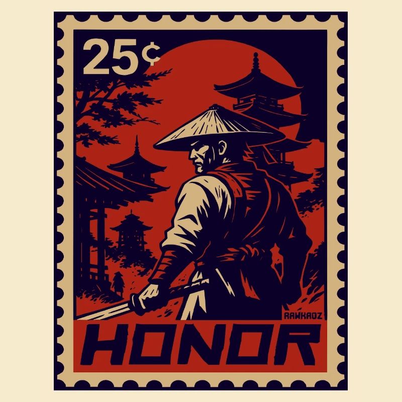Roter Samurai Briefmarke der ehre