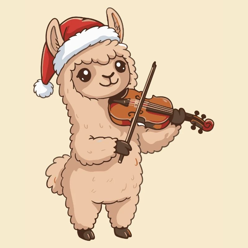 Christmas Llama Alpaca Playing Violin Art