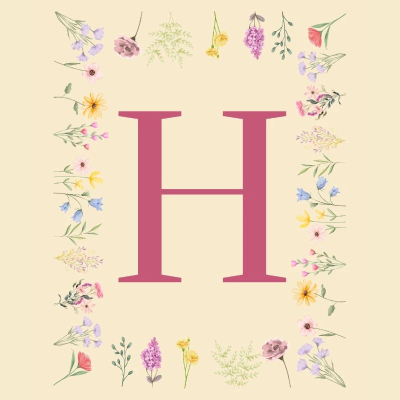 Florale Initialen "H", Buchstaben Monogramm