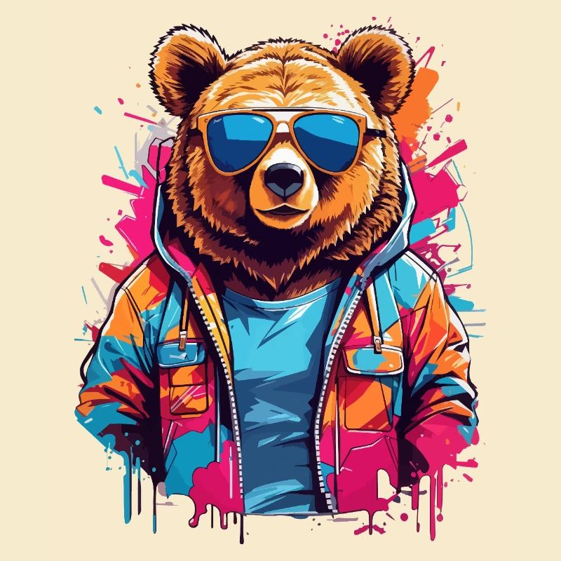 Ours néon dans un sweat à capuche coloré